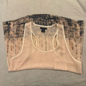 Timing City Print Sheer Tank Top - Black & Pink Urban Graphic - Size Large